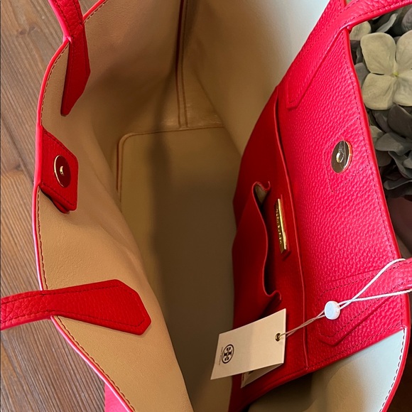 NWT Tory Burch Brody Tote Liberty Red/Beige Pebbled Leather - Picture 11 of 11